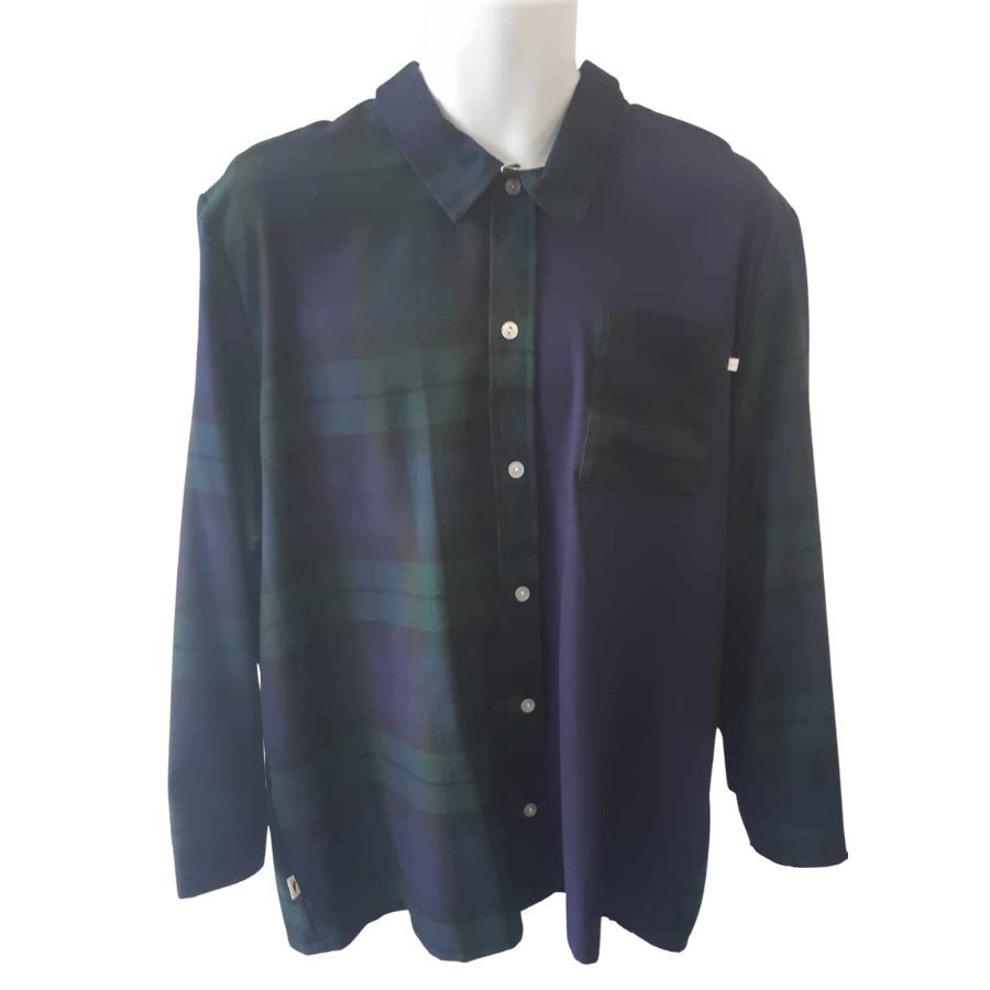 Chemise adaptée manches longues carreaux vert et marine