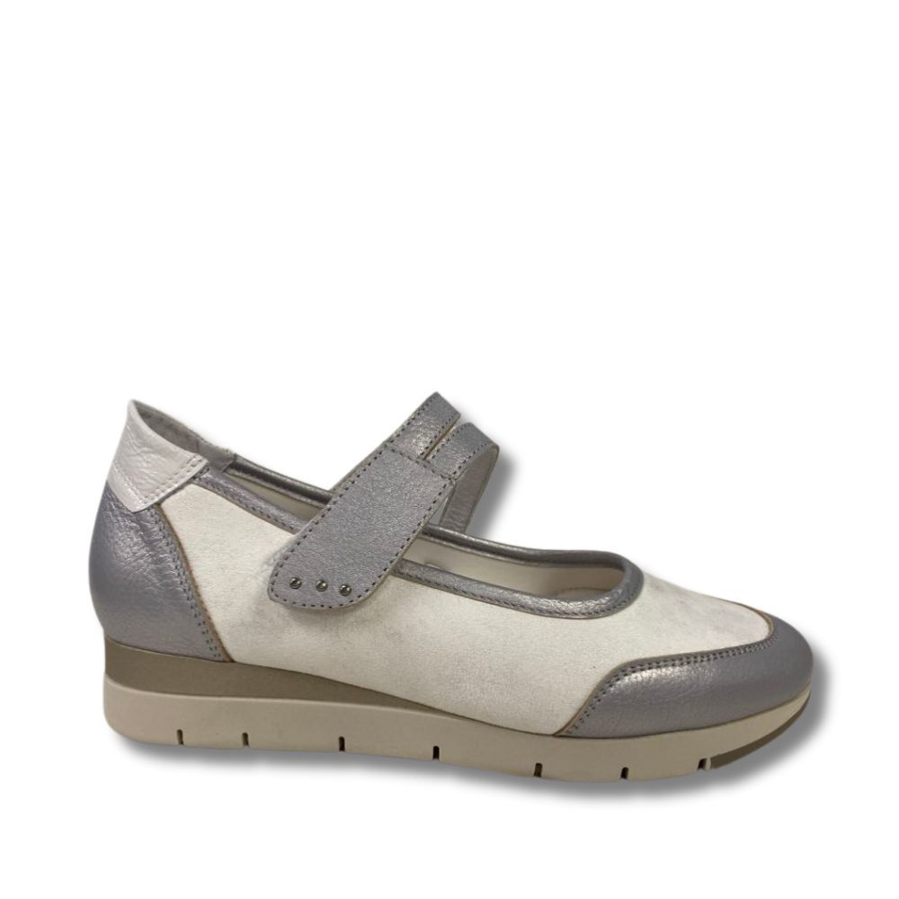 Chaussure femme à velcro Artika gris et blanc