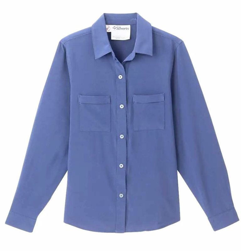 Blouse bleu denim à boutonnière aimantée