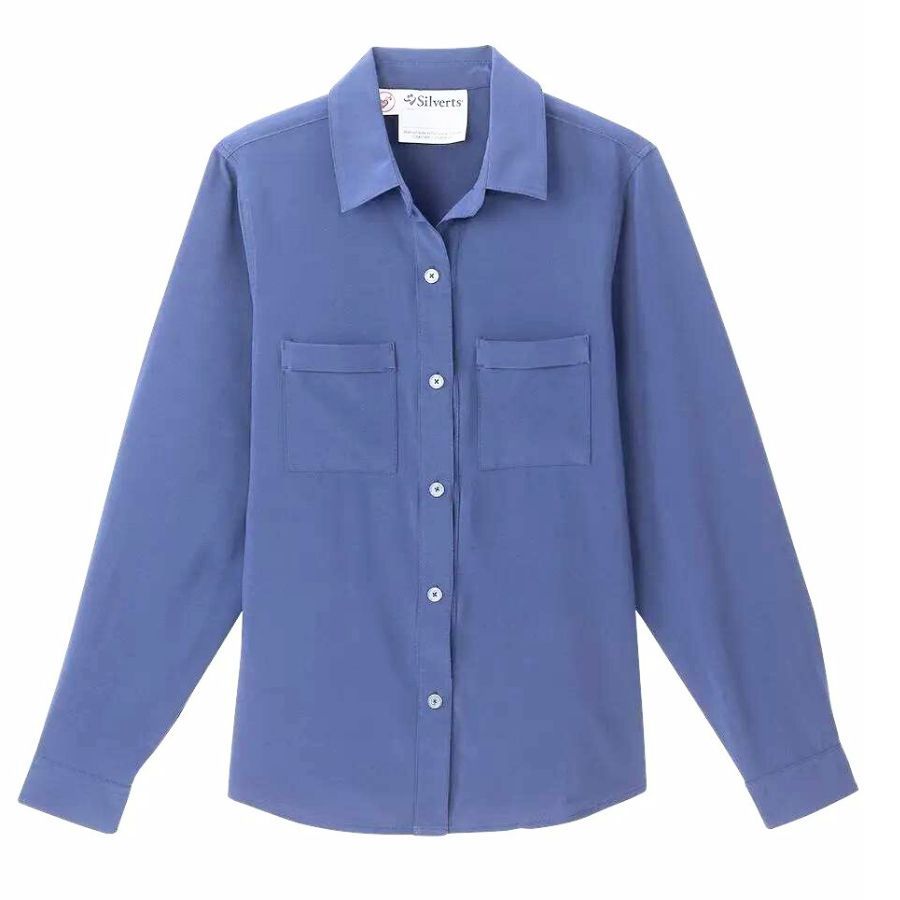 Blouse bleu denim à boutonnière aimantée