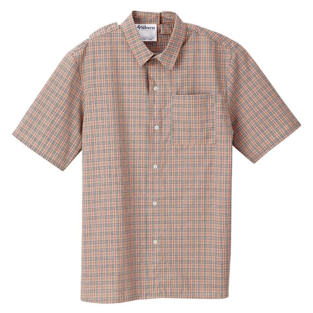 Chemise adaptée manches courtes carreaux beige