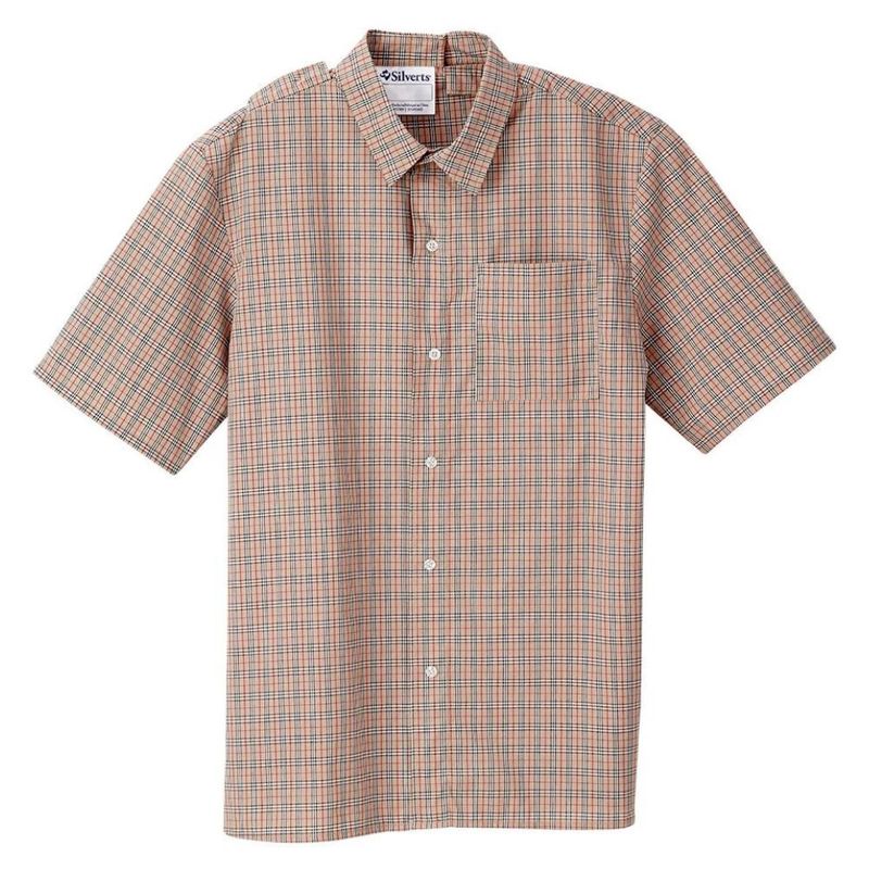 Chemise adaptée manches courtes carreaux beige