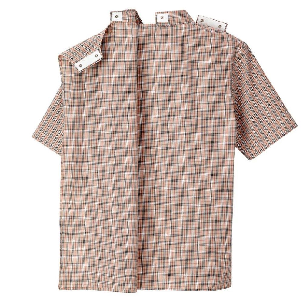 Chemise adaptée manches courtes carreaux beige