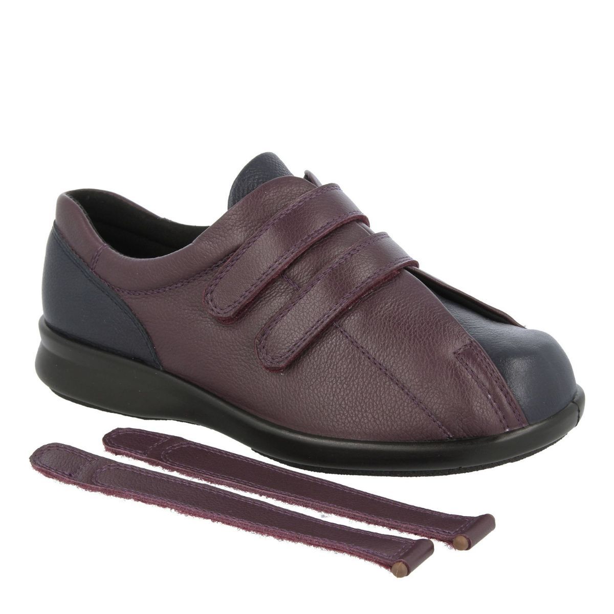 Chaussure femme à velcro très large Exmoor marine et bourgogne