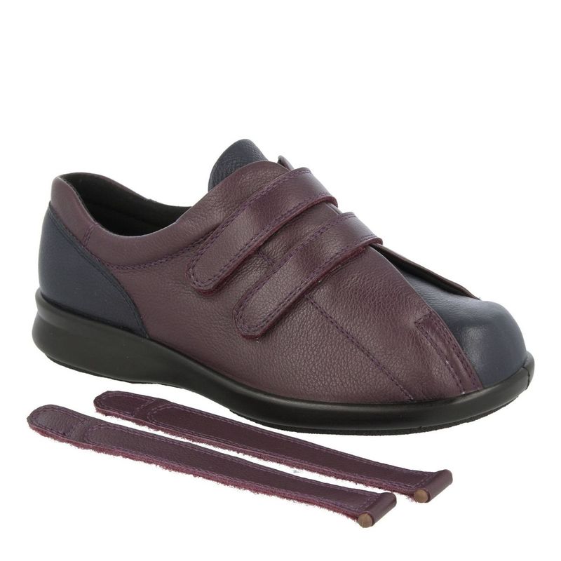 Chaussure femme à velcro très large Exmoor marine et bourgogne