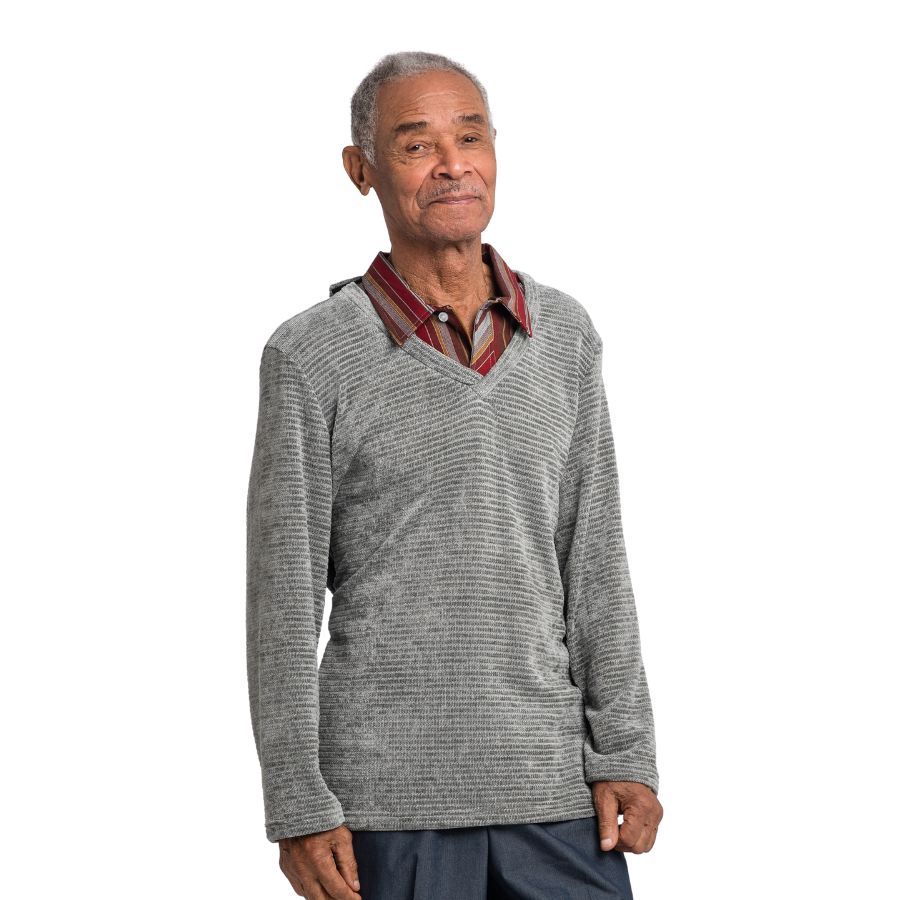 Chandail adapté faux col chemisier gris moyen