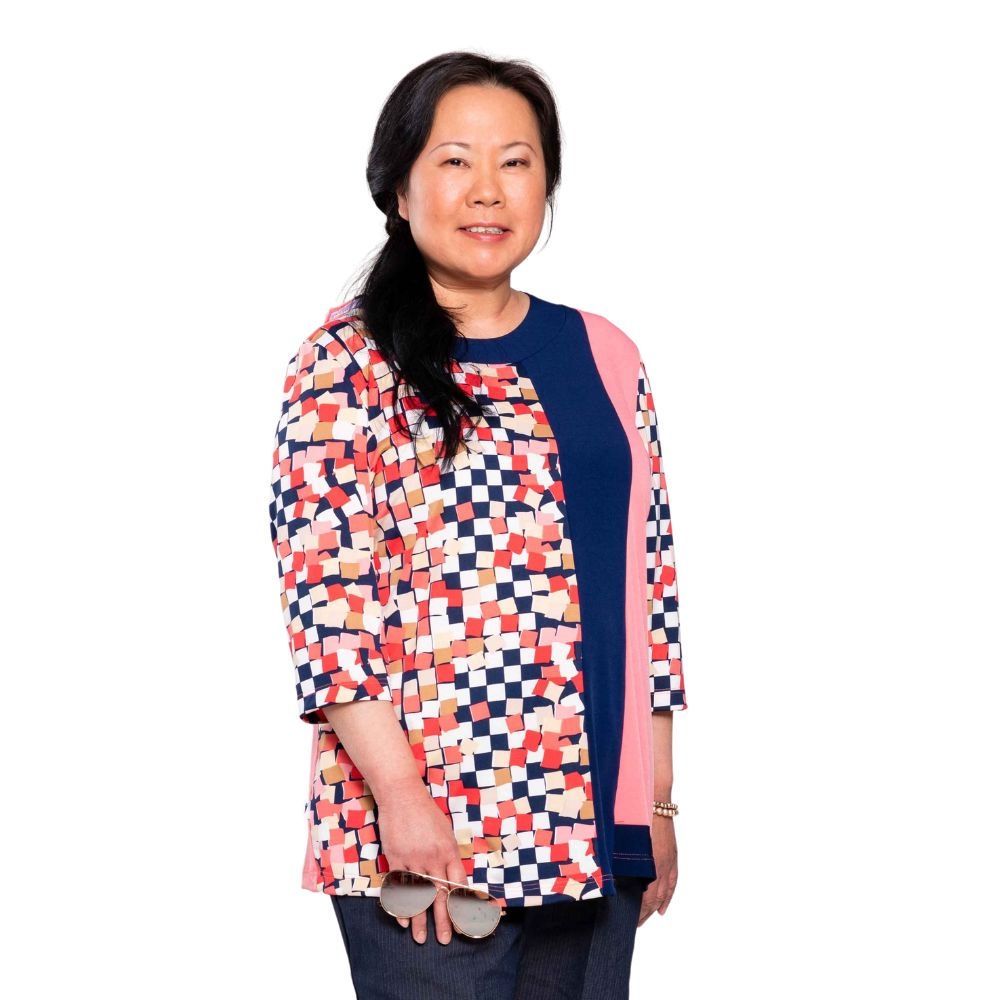 Chandail adapté manches 3/4 imprimé géométrique marine et corail