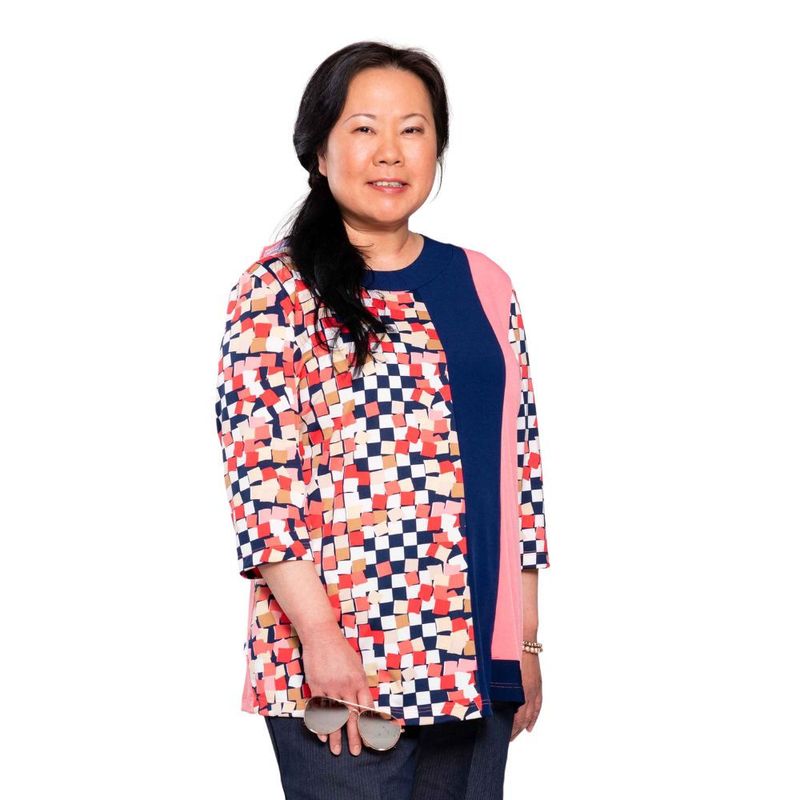 Chandail adapté manches 3/4 imprimé géométrique marine et corail