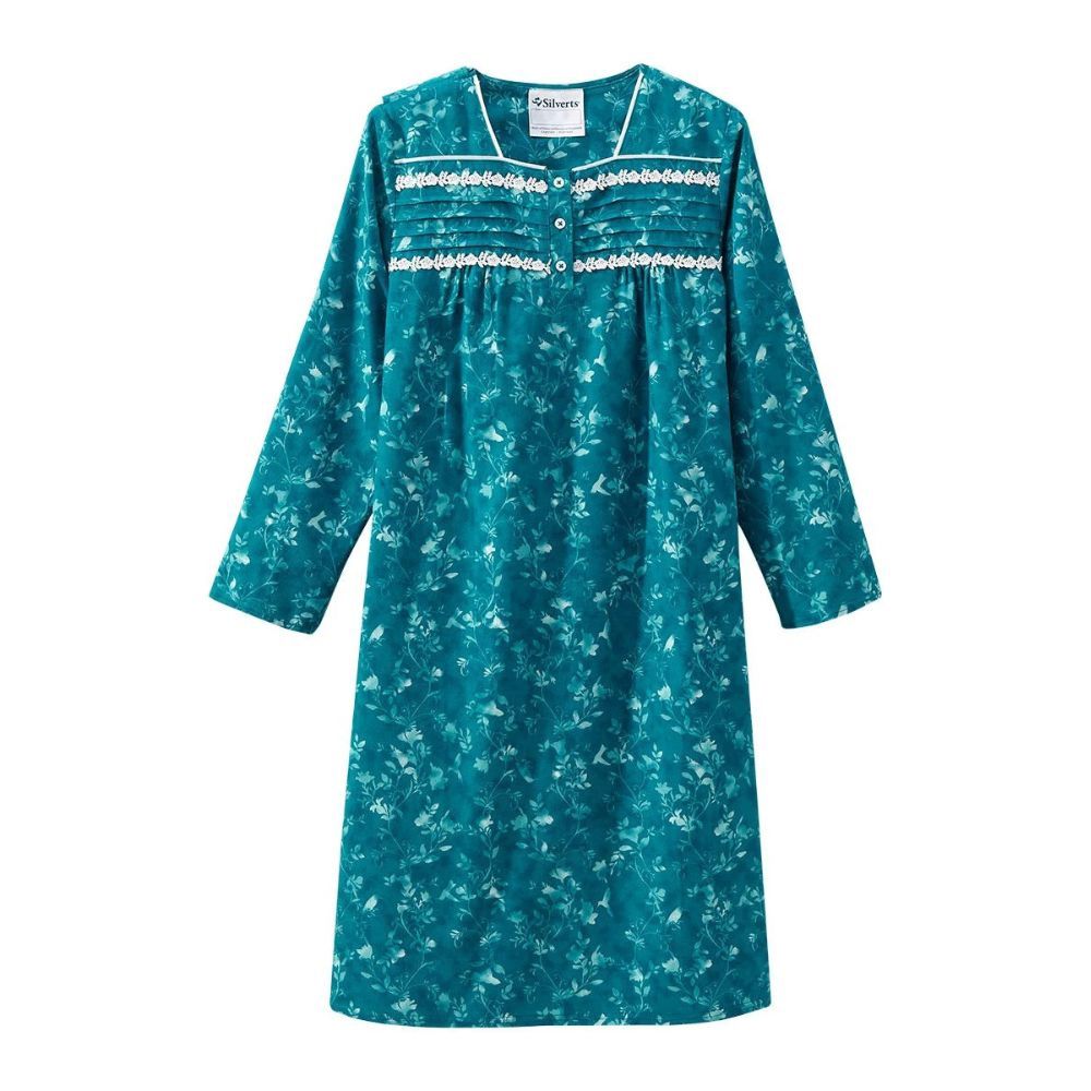 Robe de nuit adaptée en flanelle à imprimé d'oiseaux
