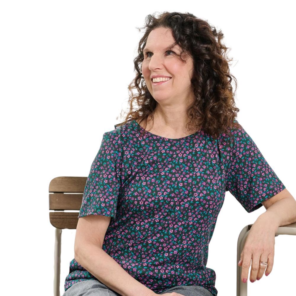 Chandail adapté manches courtes fleuri émeraude