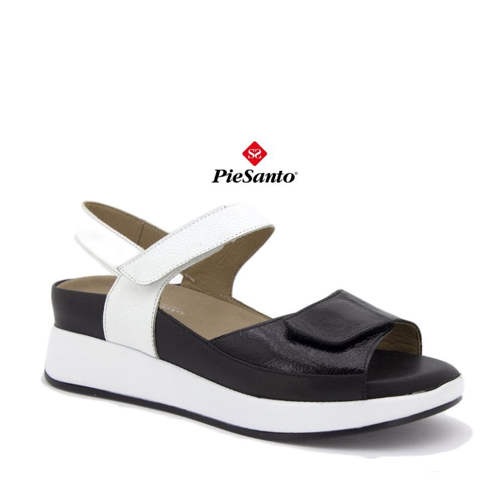 Sandale à velcro PieSanto noire et blanche pour femme