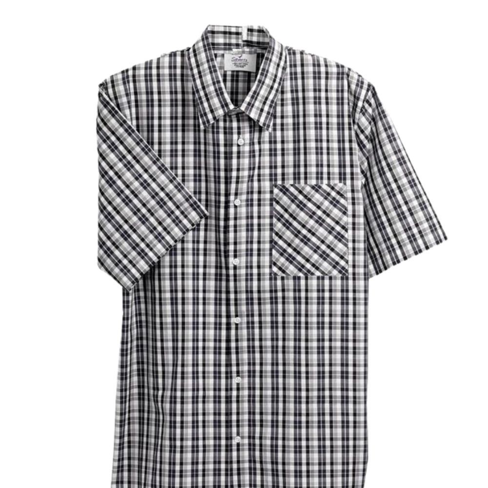 Chemise adaptée manches courtes carreaux noir