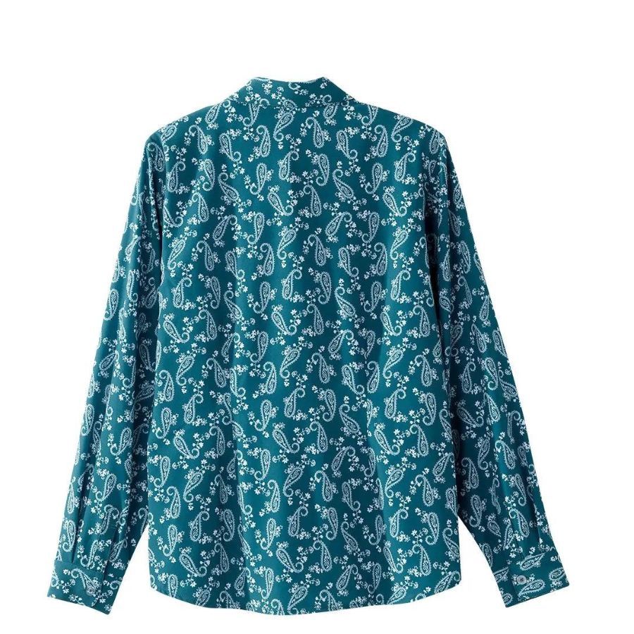 Blouse turquoise motifs Paisley à boutonnière aimantée
