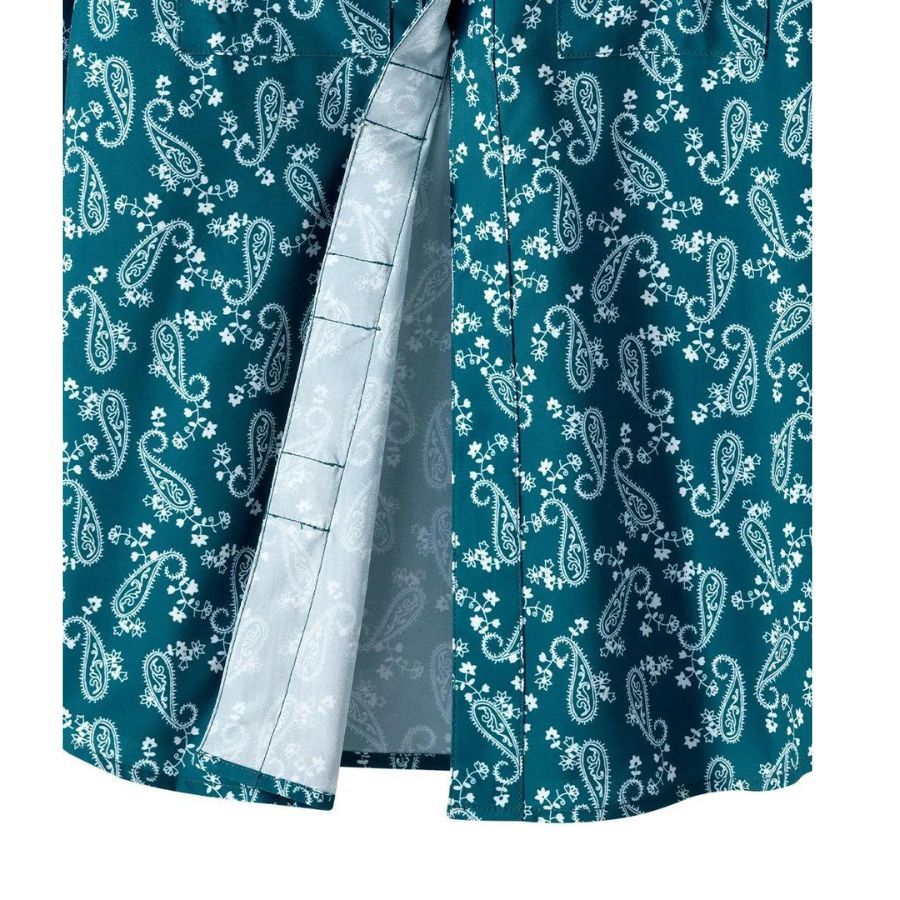 Blouse turquoise motifs Paisley à boutonnière aimantée