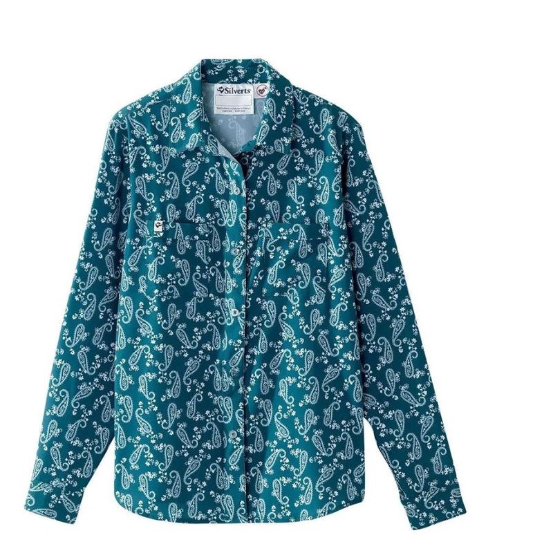 Blouse turquoise motifs Paisley à boutonnière aimantée