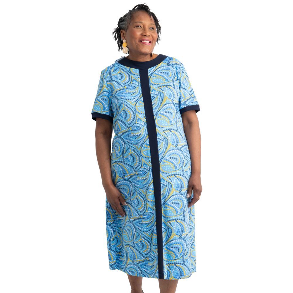 Robe adaptée à motif bleu et or