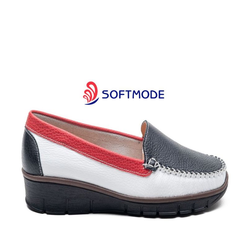 Chaussure femme à enfiler Softmode bleu, blanc et rouge