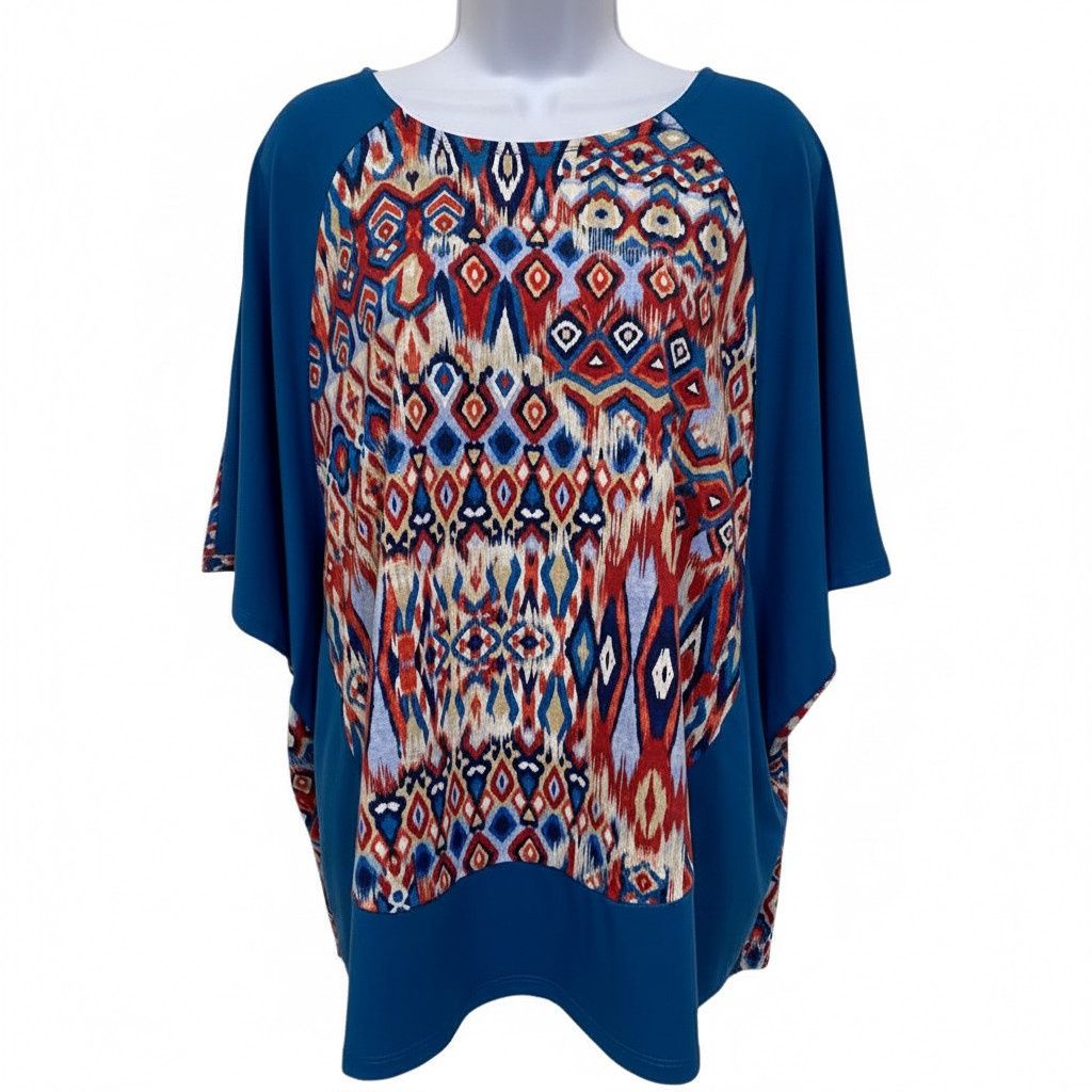 Chandail adapté manches 3/4 sarcelle imprimé Aztèque