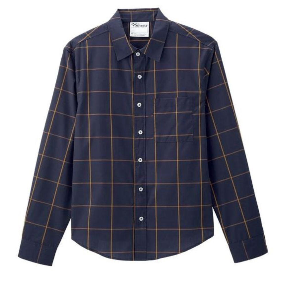 Chemise homme marine à carreaux et boutonnière aimantée