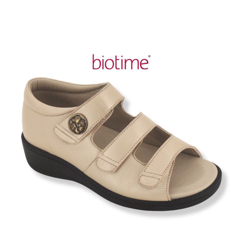 Sandale femme à velcro Biotime beige