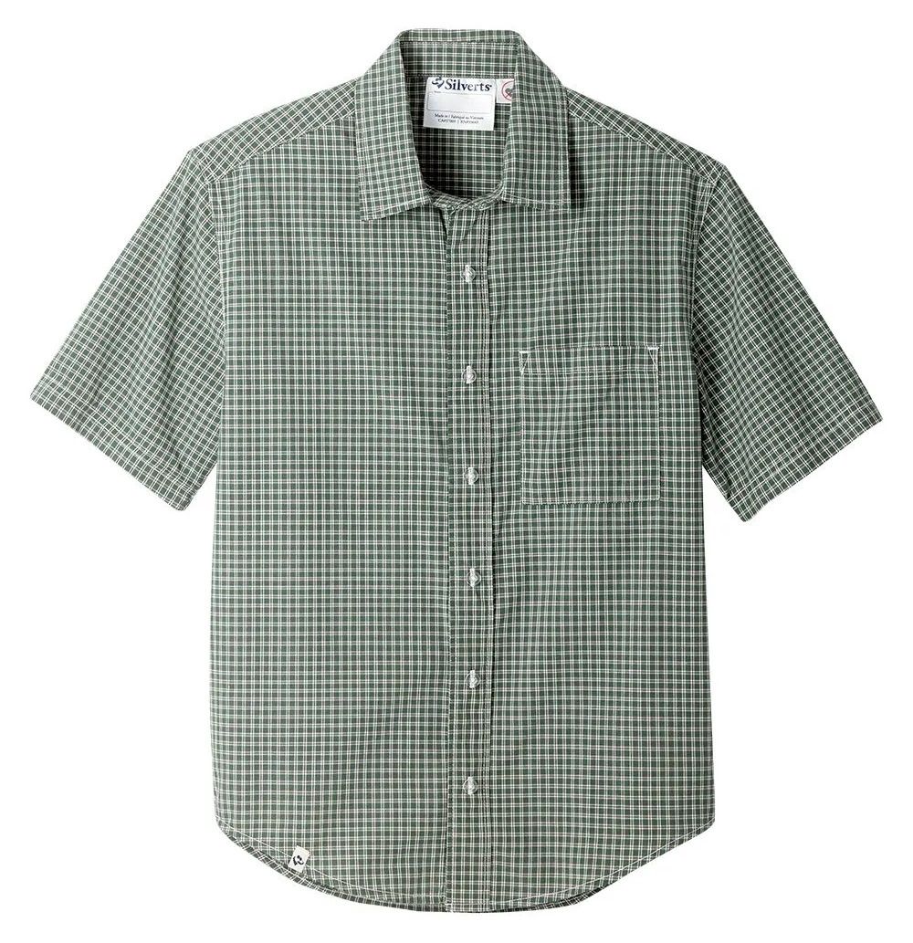 Chemise homme manches courtes verte à boutonnière aimantée