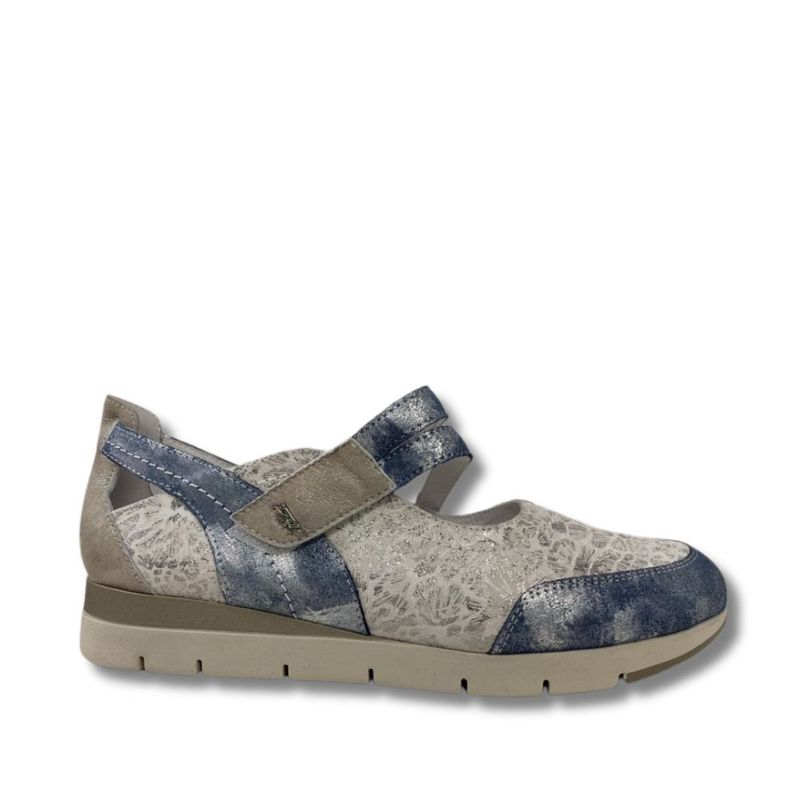 Chaussure femme à velcro Artika bleu et blanc