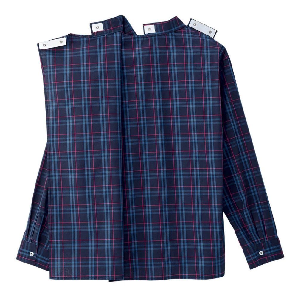 Chemise adaptée manches longues bleue à carreaux