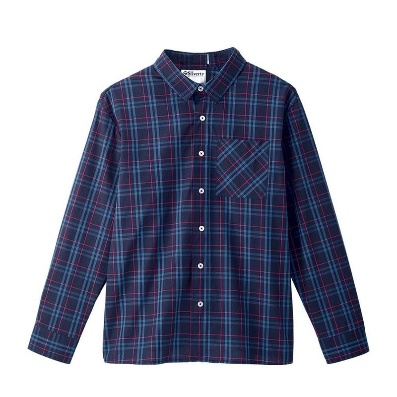 Chemise adaptée manches longues bleue à carreaux
