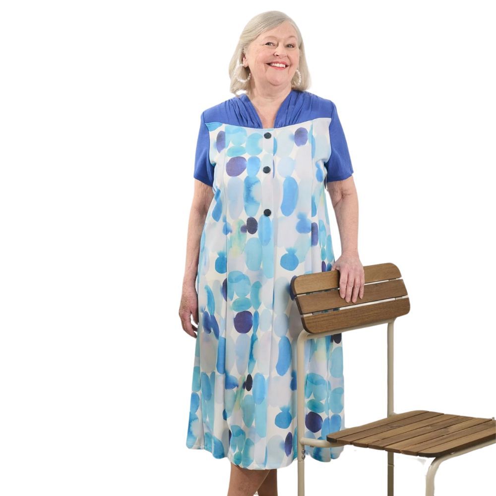Robe adaptée d'été manches courtes aux nuances de bleu