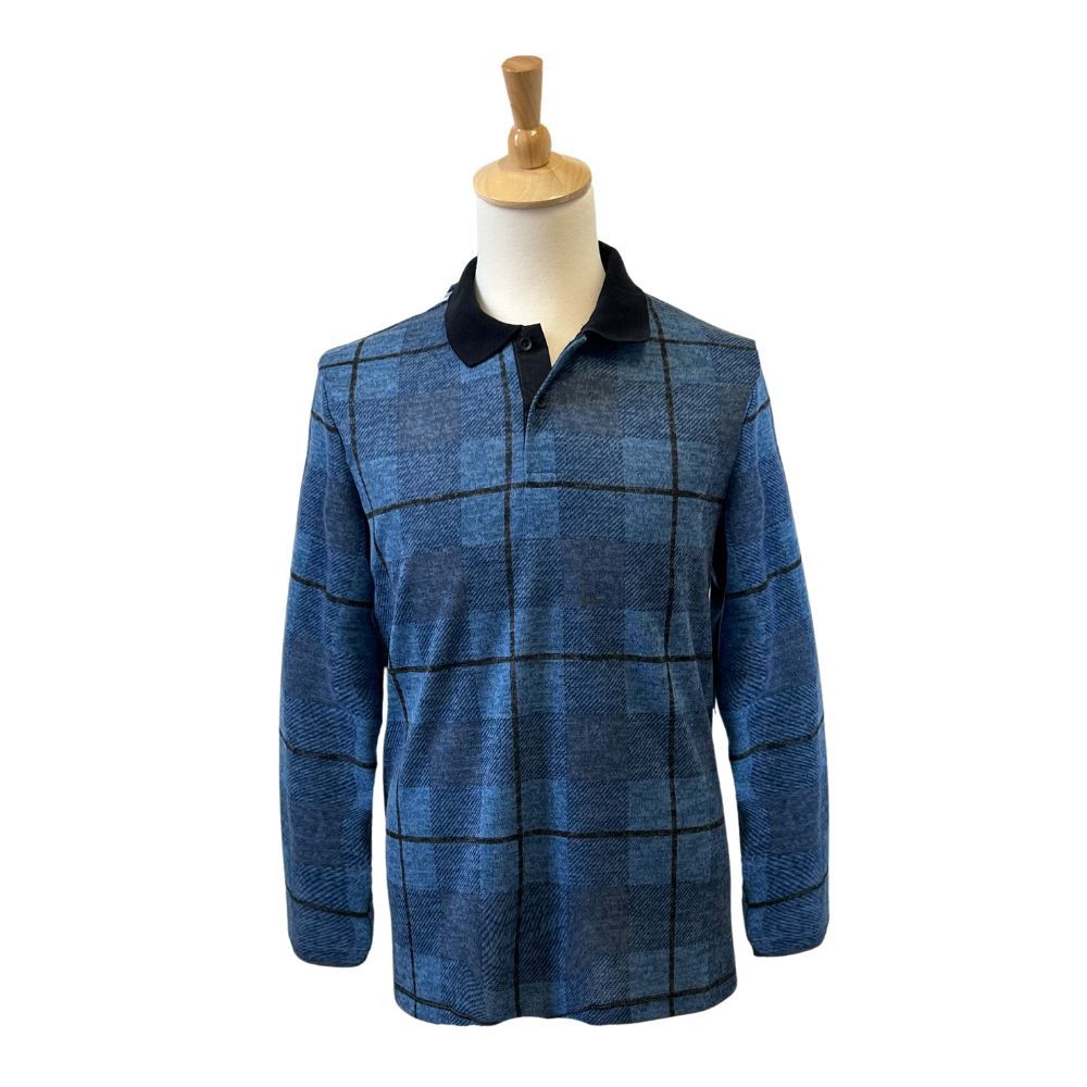 Polo adapté manches longues carreaux bleu et noir
