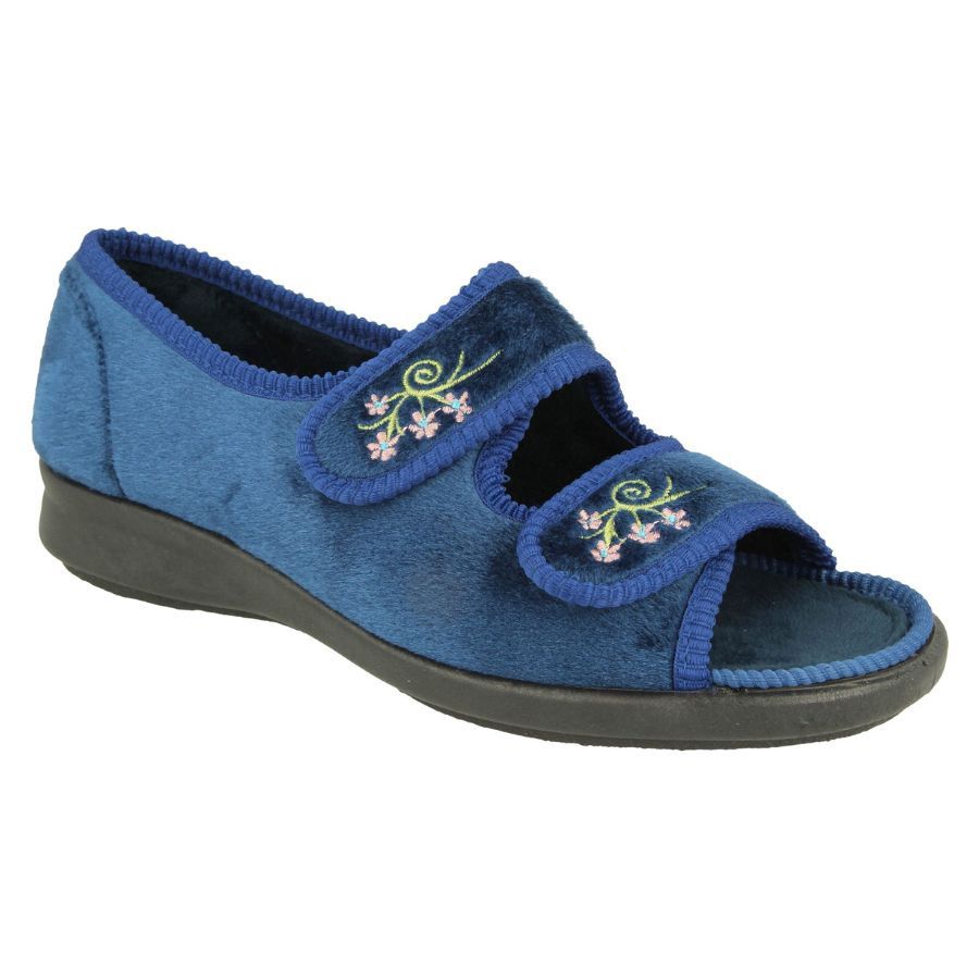 Pantoufle femme bleue à velcro ouverte Ace de Easy B