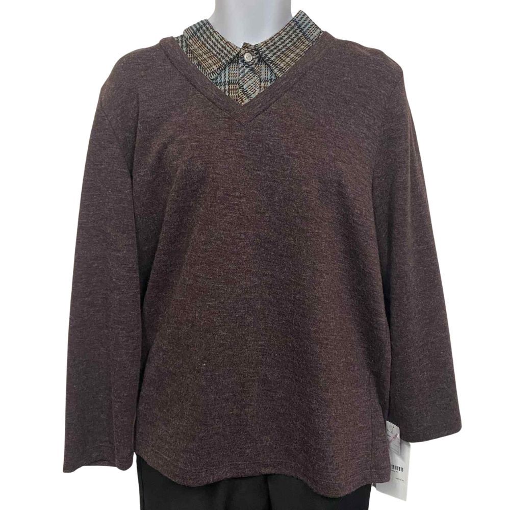 Chandail adapté faux col chemisier bourgogne