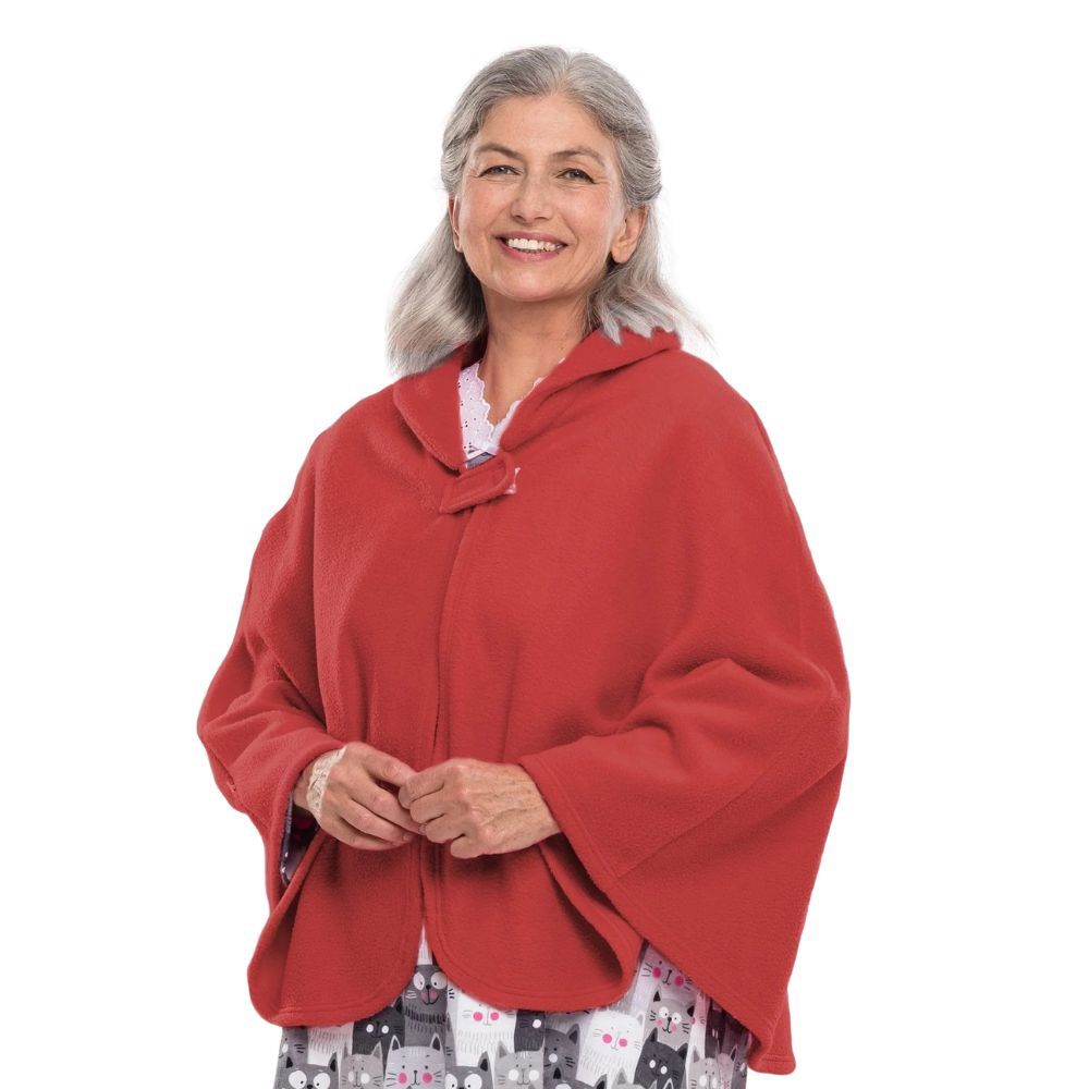 Liseuse style cape en tissu polaire rouge brique