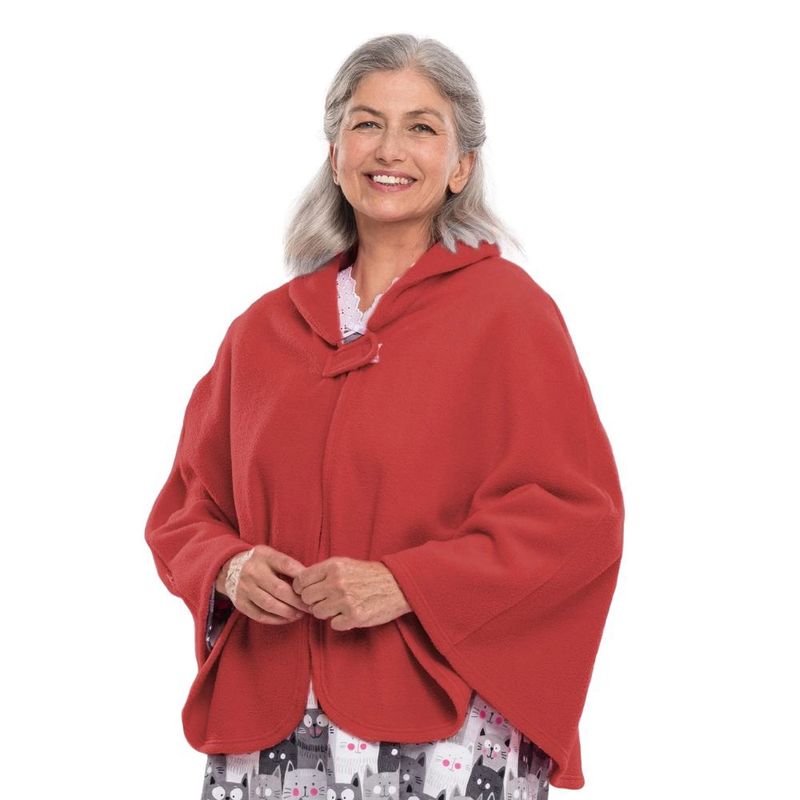 Liseuse style cape en tissu polaire rouge brique