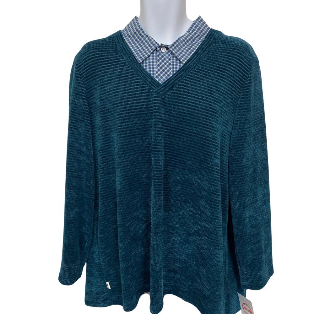 Chandail adapté pour homme avec faux col chemisier sarcelle