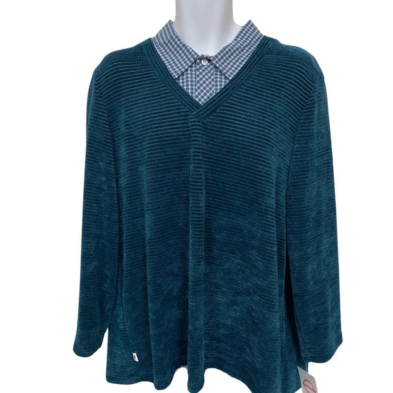 Chandail adapté pour homme avec faux col chemisier sarcelle