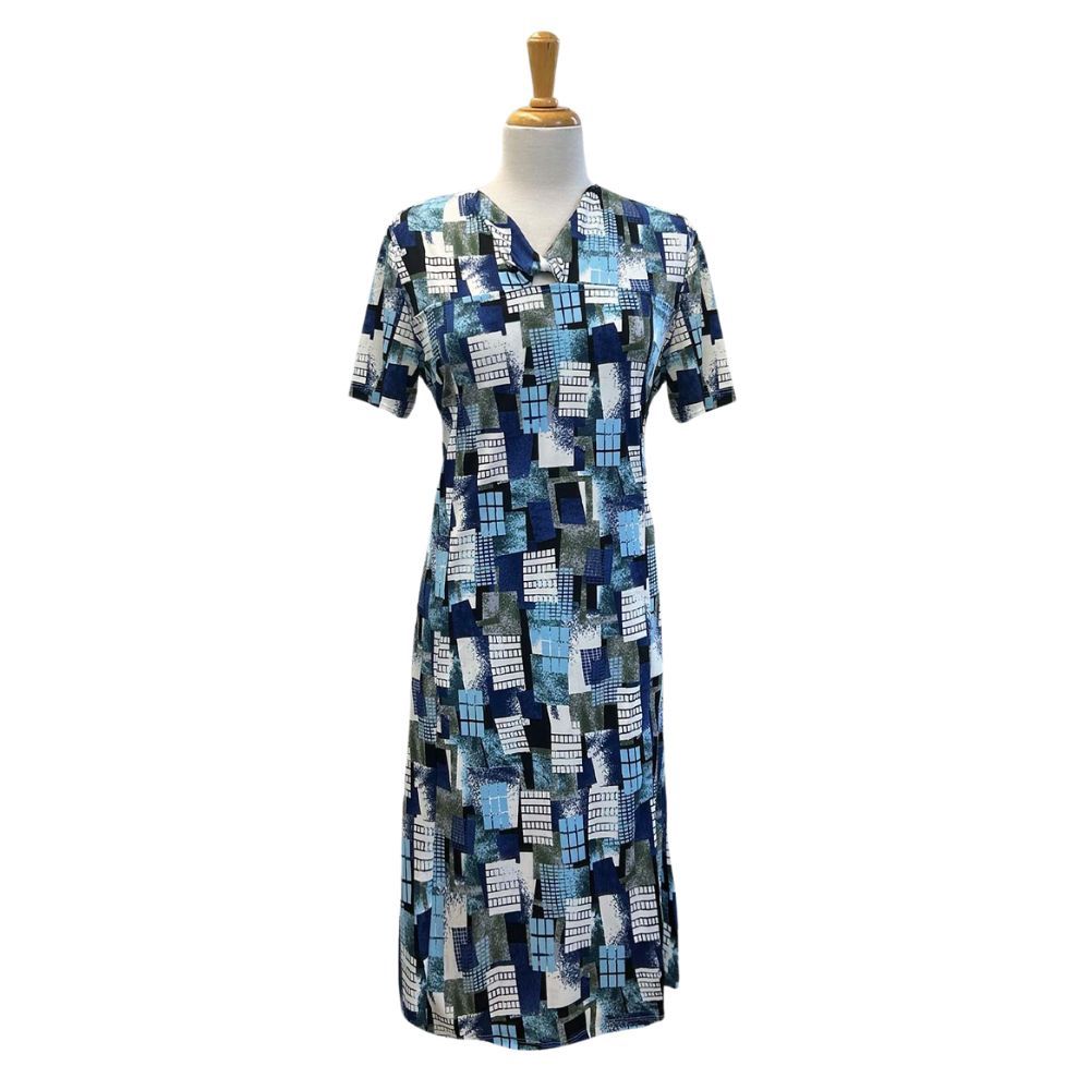 Robe adaptée à motif géométrique bleu