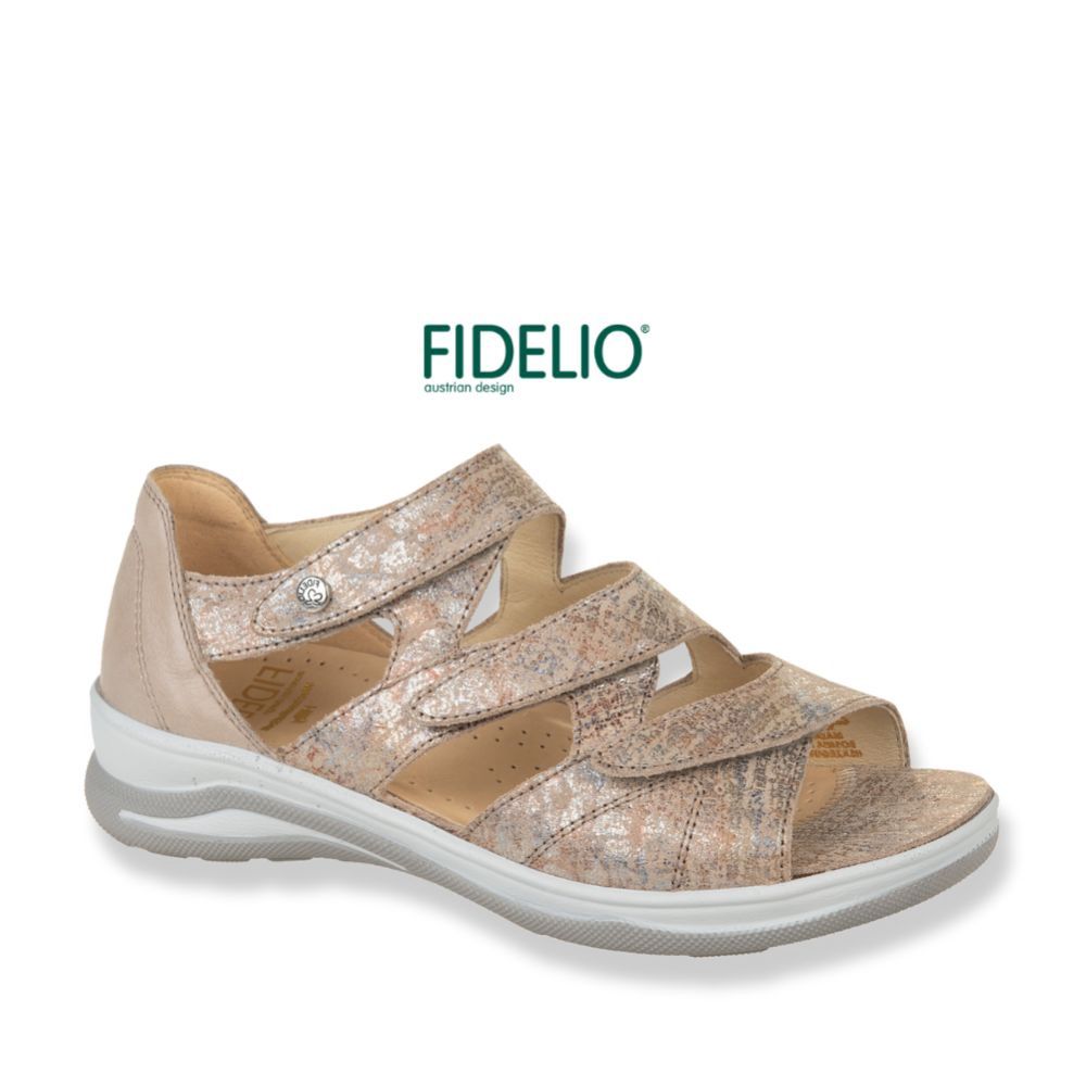 Sandale à velcro Fidelio beige et or pour femme