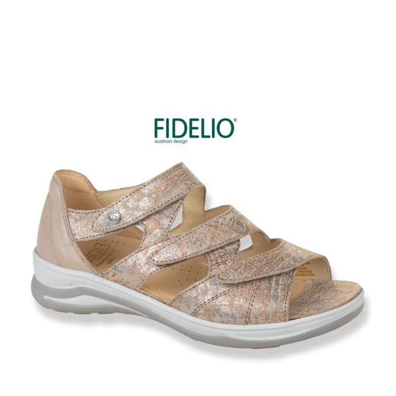 Sandale femme à velcro Fidelio beige et or