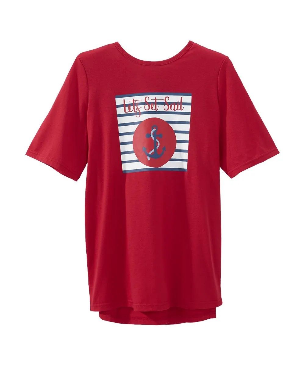 Chandail adapté pour femme à manches courtes rouge et imprimé graphique