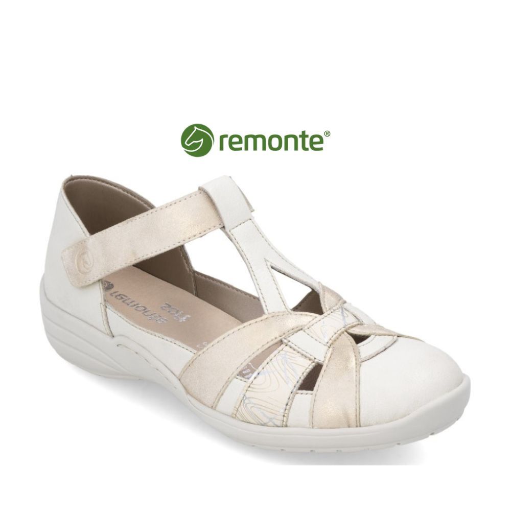 Sandale à velcro Remonte beige et blanche pour femme
