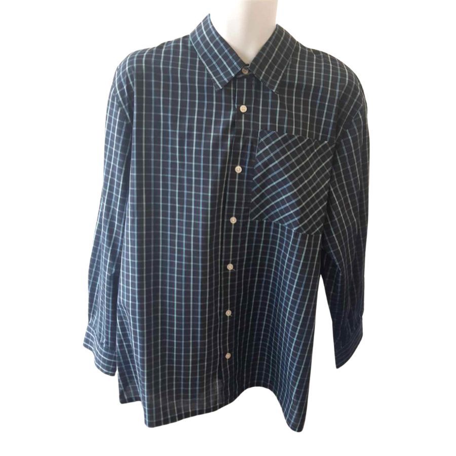Chemise adaptée manches longues marine et sarcelle à carreaux