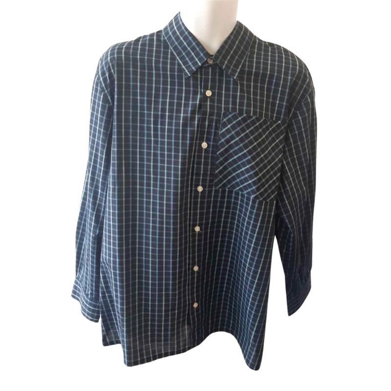 Chemise adaptée manches longues marine et sarcelle à carreaux