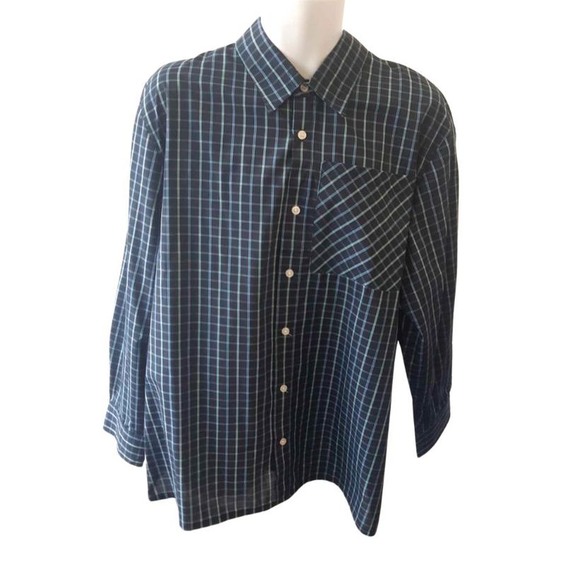 Chemise adaptée manches longues marine et sarcelle à carreaux
