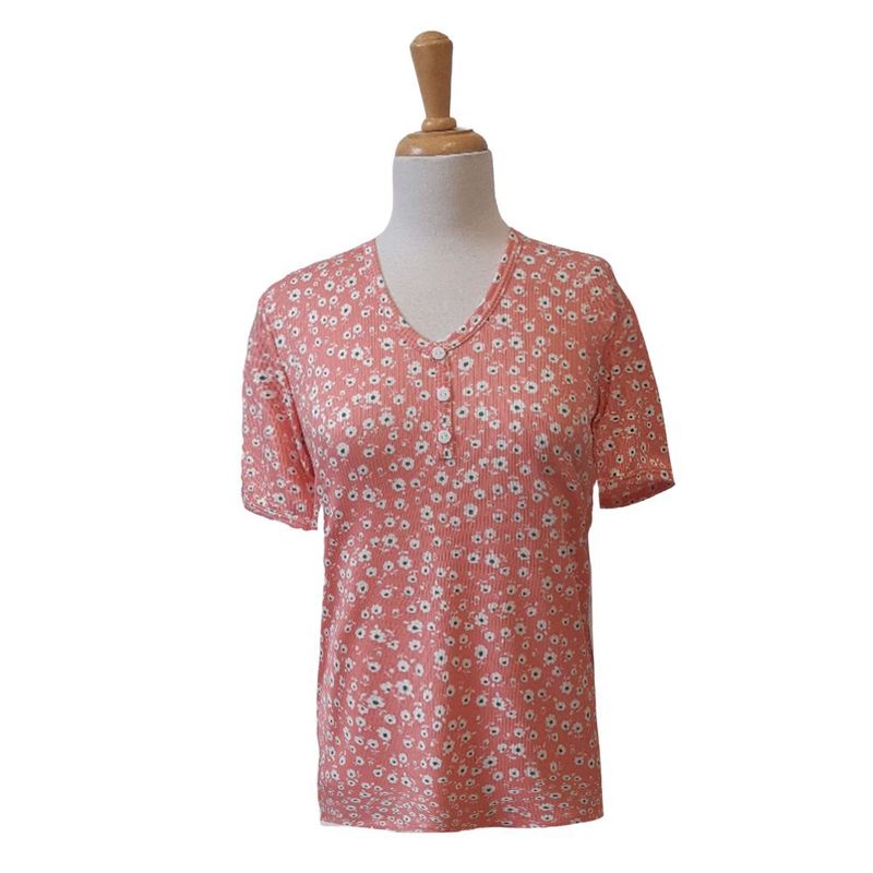 Chandail adapté manches courtes fleuri rose saumon