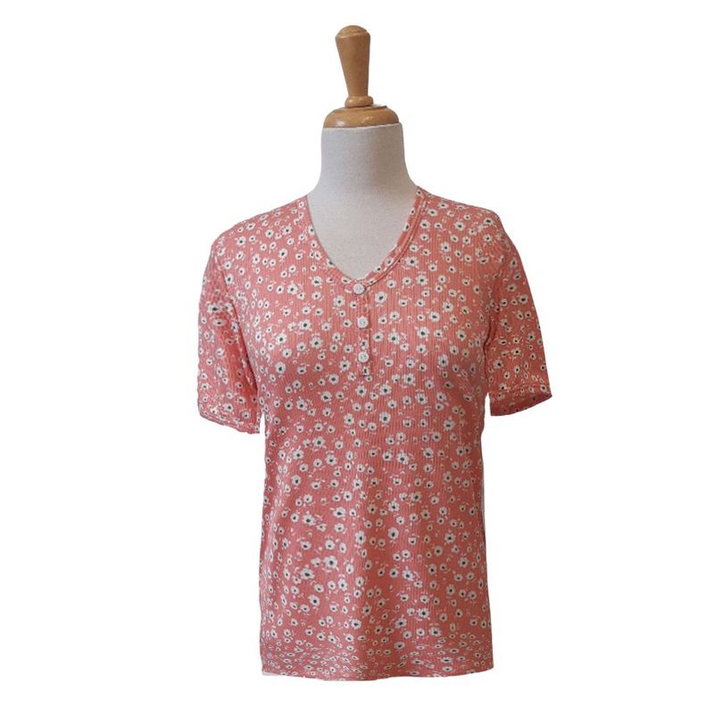 Chandail adapté femme été fleuri rose saumon