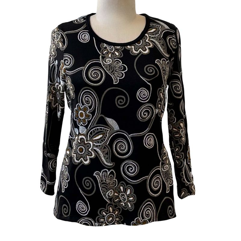 Chandail adapté de style basique noir à motif style broderie
