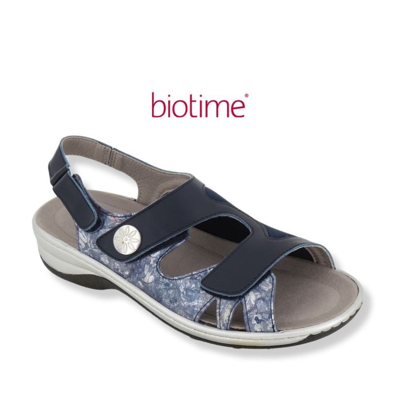 Sandale femme à velcro Biotime bleue