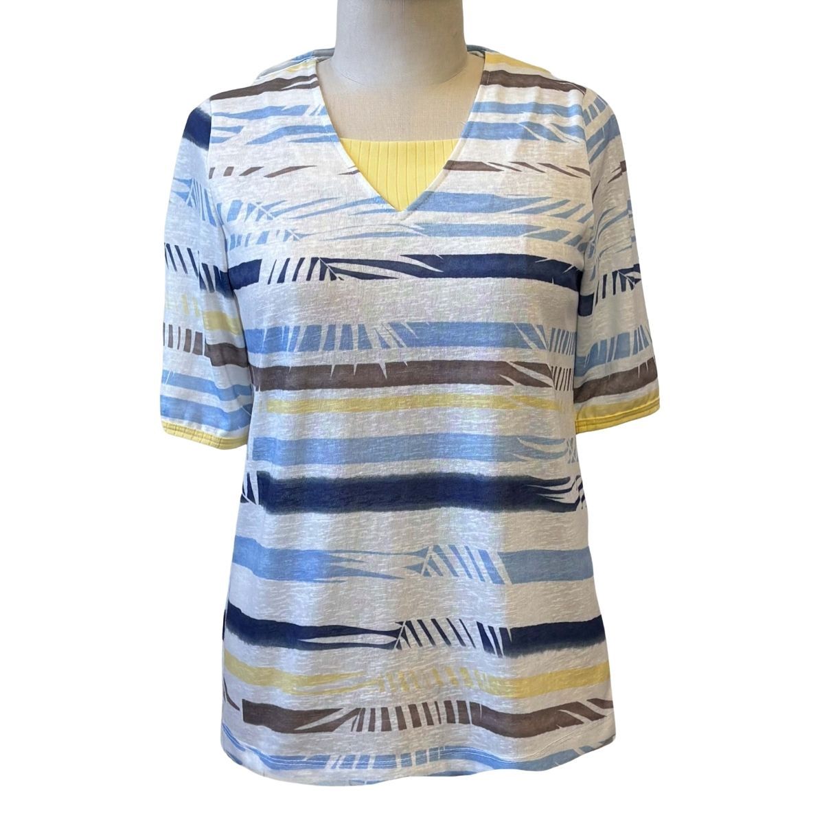 Chandail adapté femme été imprimé bleu et jaune