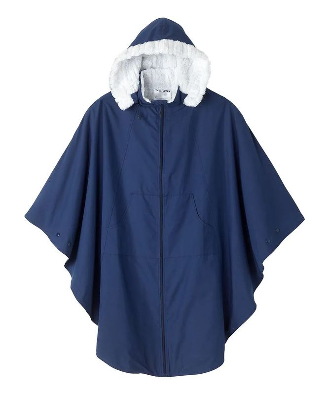 Cape d'hiver unisexe bleue doublée fausse fourrure